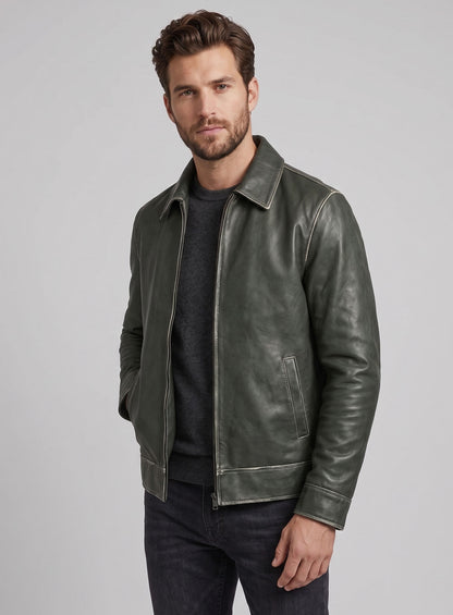 Rubbed Charcoal Jason Bateman Leather Jacket
