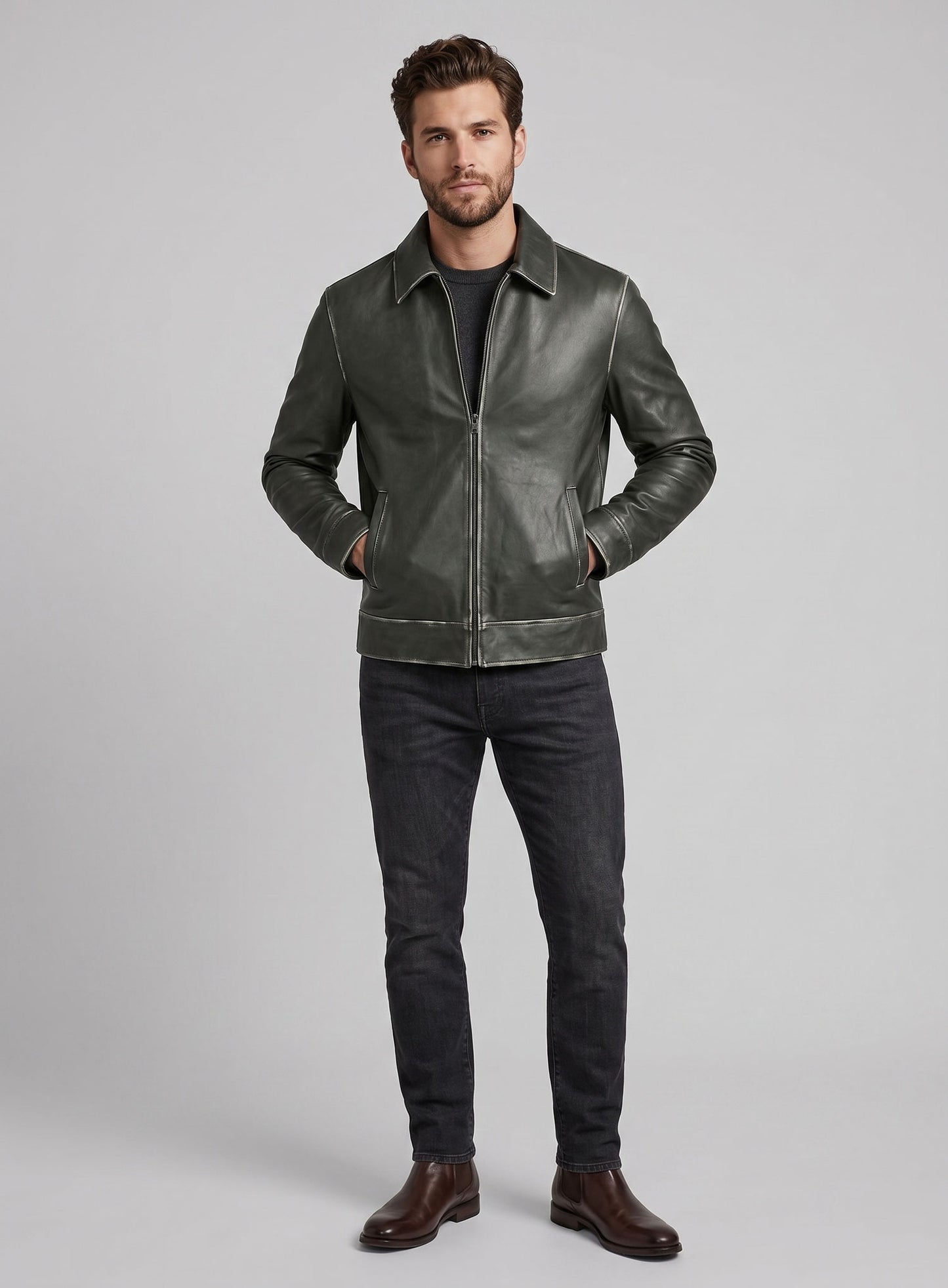 Rubbed Charcoal Jason Bateman Leather Jacket