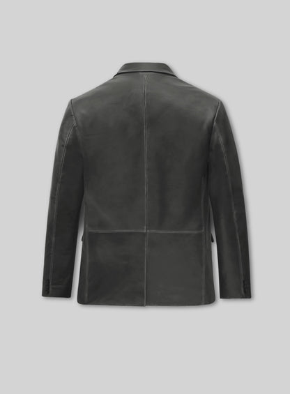 Rubbed Charcoal Leather Blazer