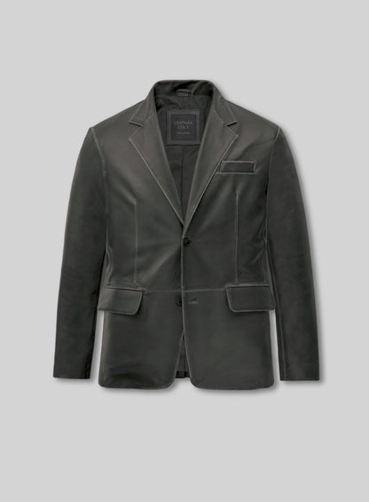 Rubbed Charcoal Leather Blazer