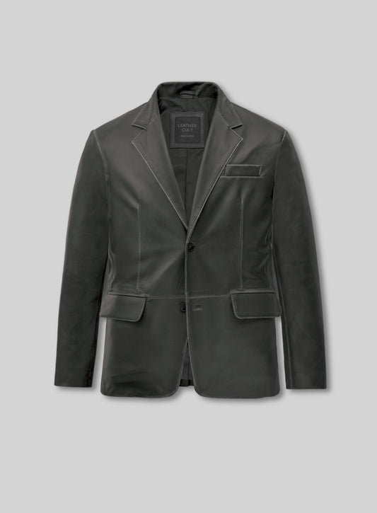 Rubbed Charcoal Leather Blazer