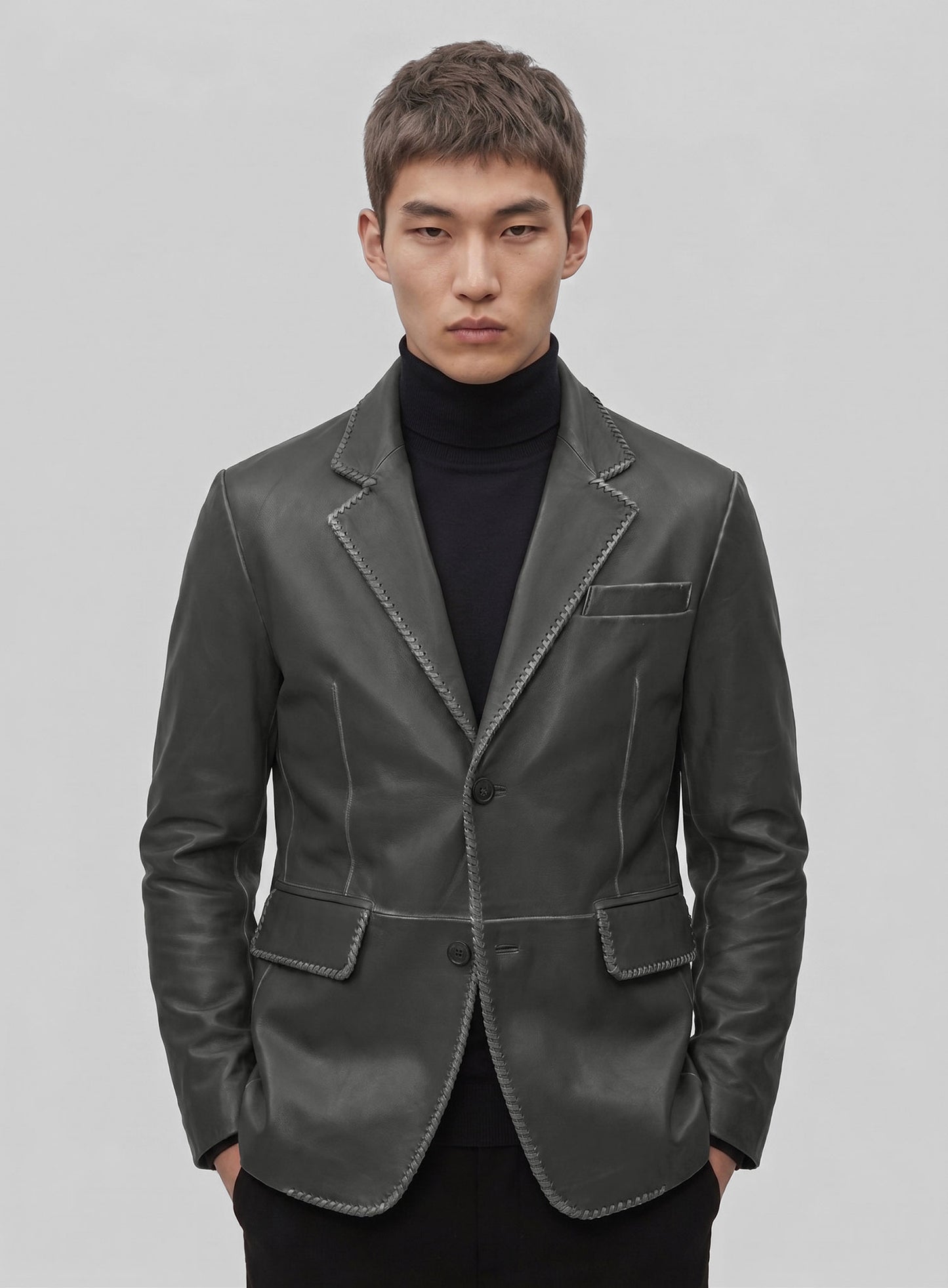 Rubbed Charcoal Medieval Leather Blazer