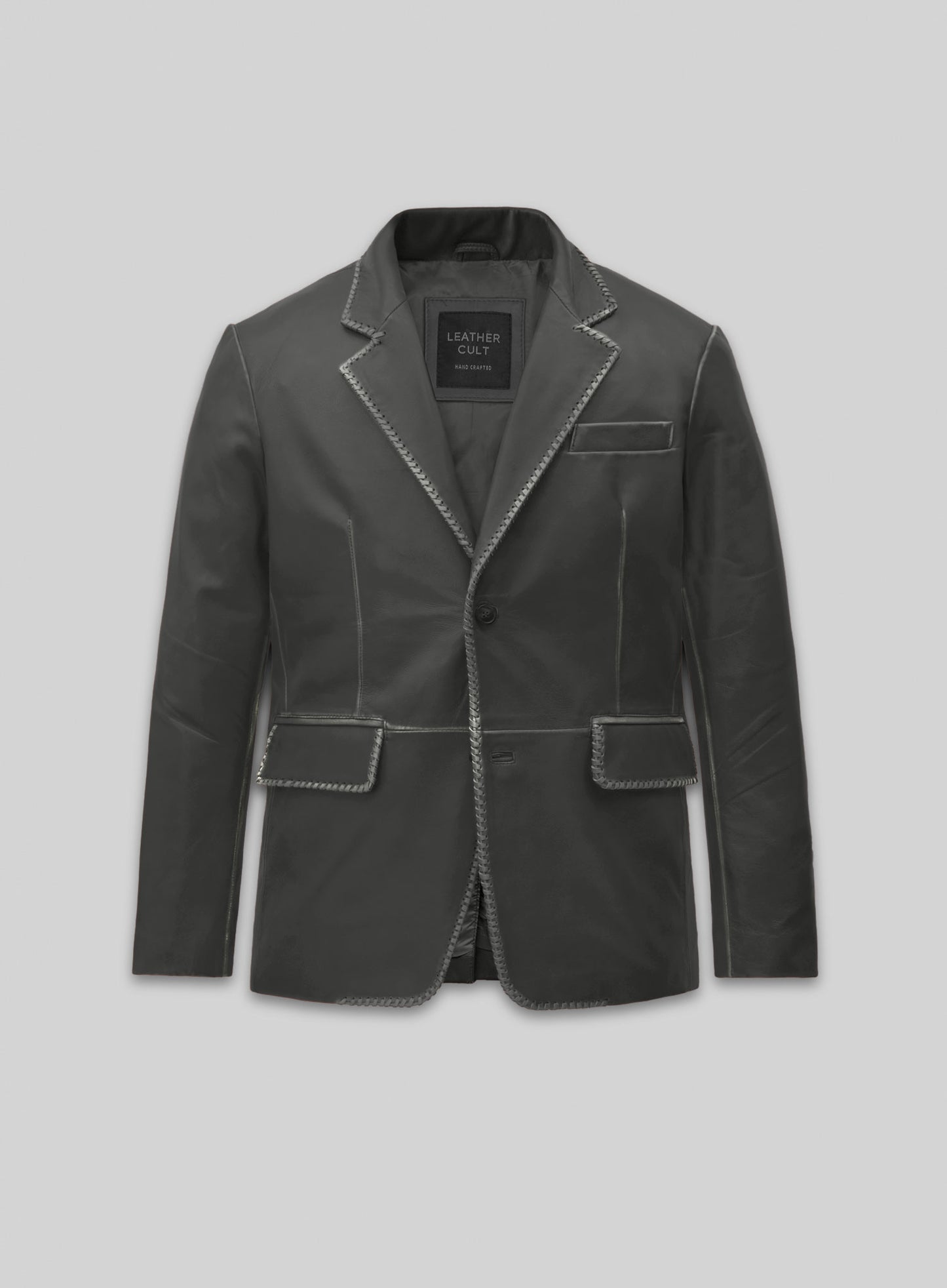 Rubbed Charcoal Medieval Leather Blazer
