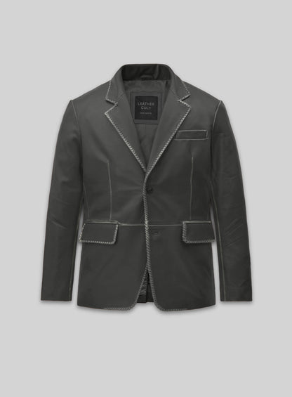 Rubbed Charcoal Medieval Leather Blazer