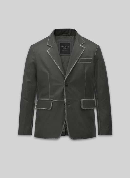 Rubbed Charcoal Medieval Leather Blazer