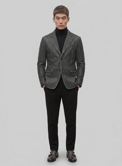Rubbed Charcoal Medieval Leather Blazer