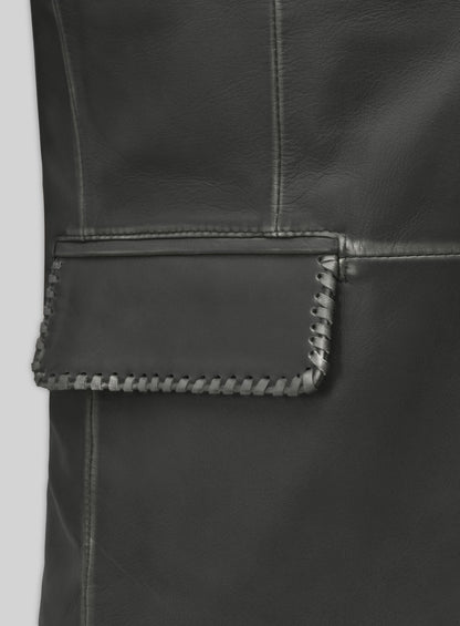 Rubbed Charcoal Medieval Leather Blazer
