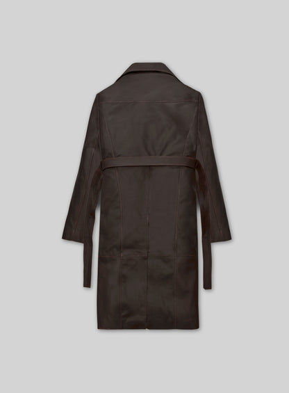 Rubbed Dark Brown Alpine Leather Long Coat