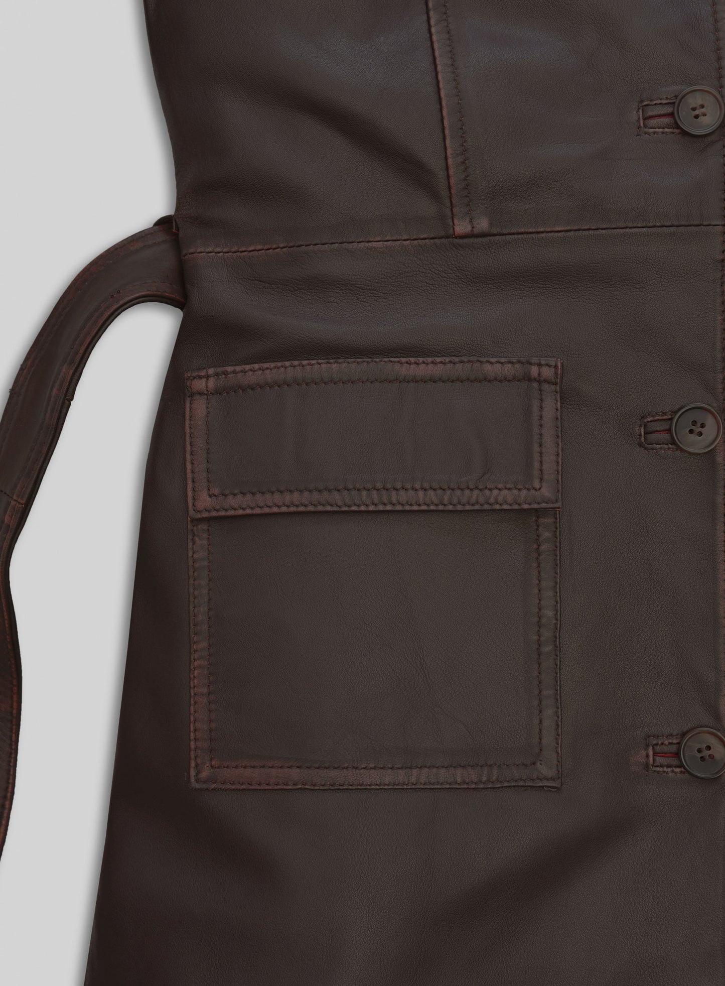 Rubbed Dark Brown Alpine Leather Long Coat
