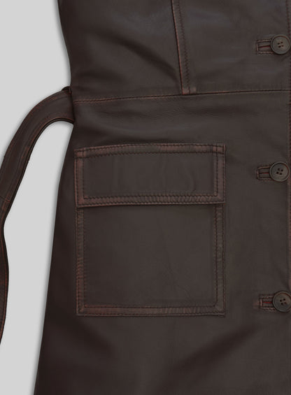 Rubbed Dark Brown Alpine Leather Long Coat