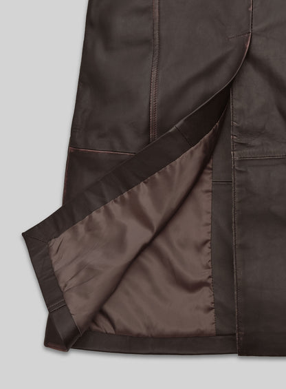 Rubbed Dark Brown Alpine Leather Long Coat