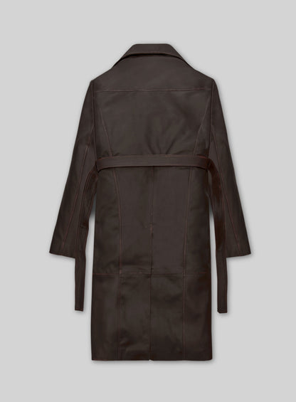 Rubbed Dark Brown Alpine Leather Long Coat