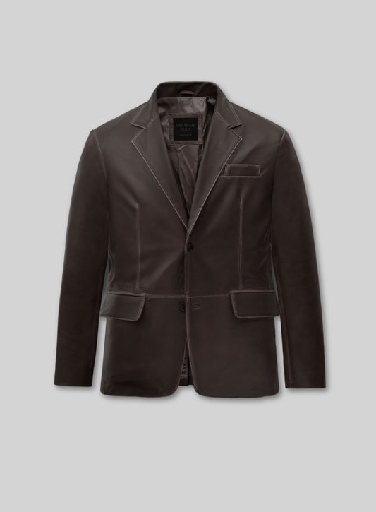Rubbed Dark Brown Leather Blazer