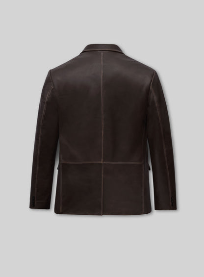 Rubbed Dark Brown Leather Blazer