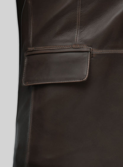 Rubbed Dark Brown Leather Blazer