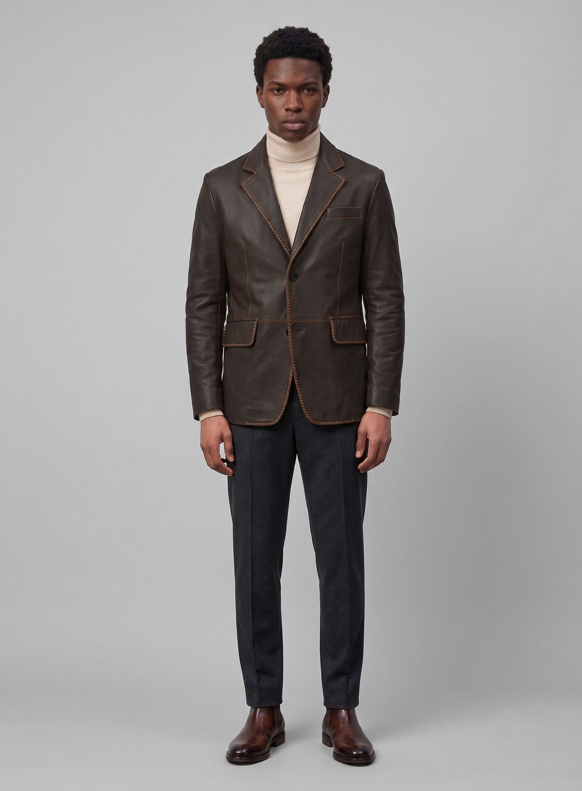 Rubbed Dark Brown Medieval Leather Blazer