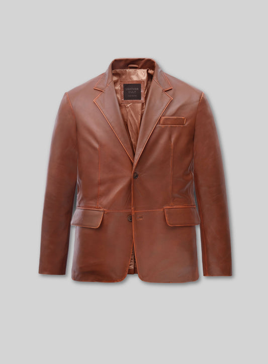 Rubbed Tan Brown Leather Blazer