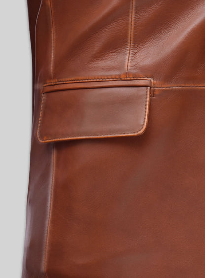 Rubbed Tan Brown Leather Blazer
