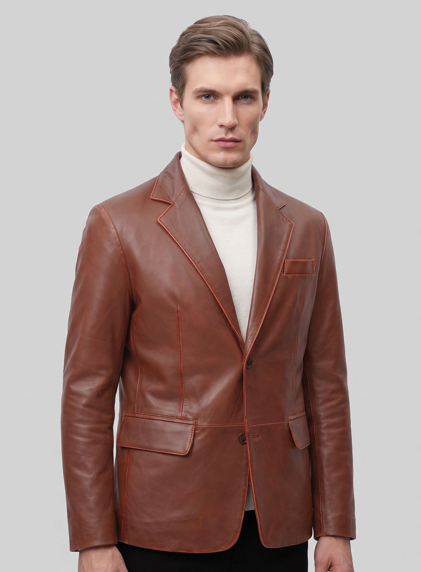 Rubbed Tan Brown Leather Blazer