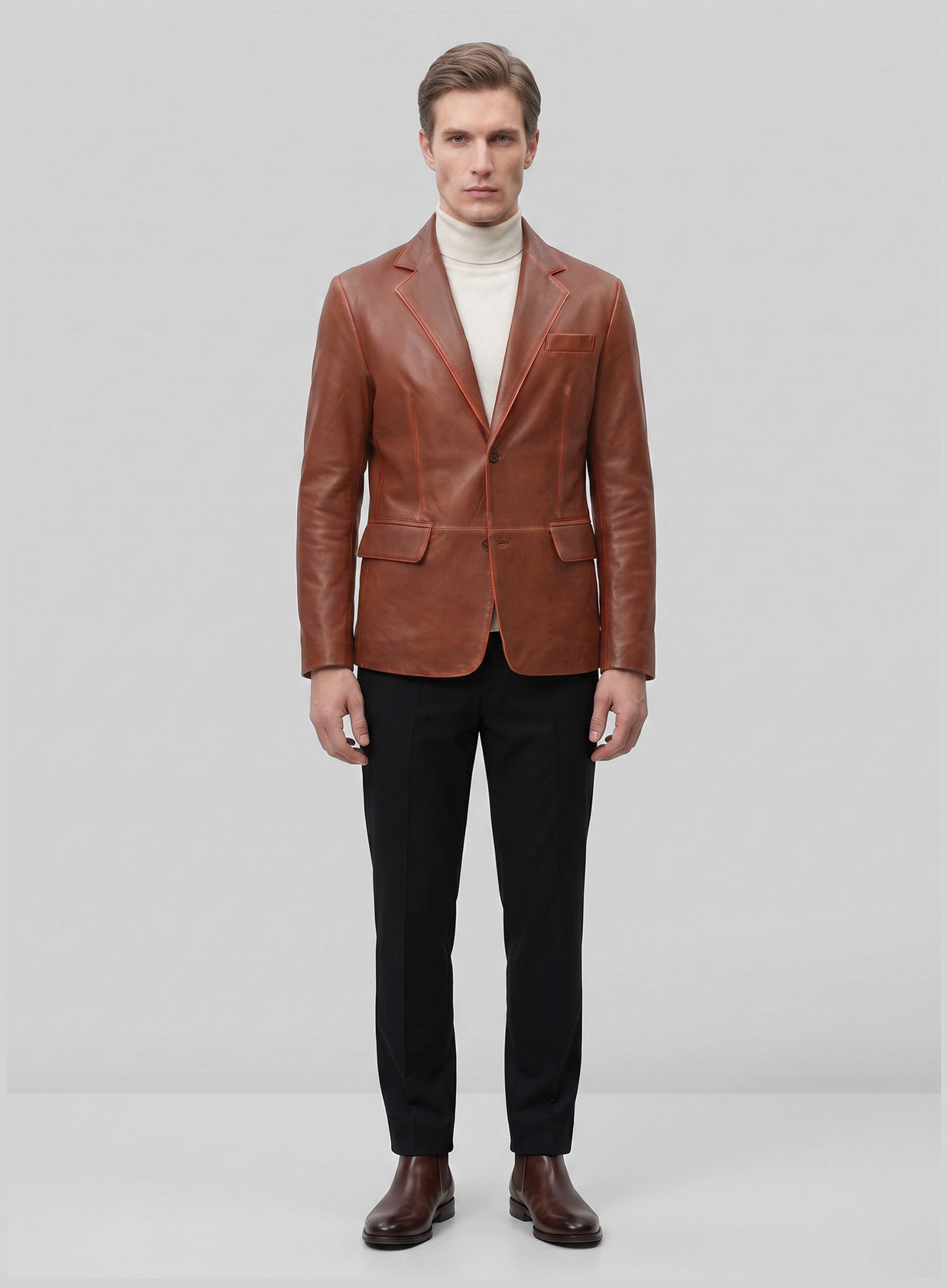 Rubbed Tan Brown Leather Blazer