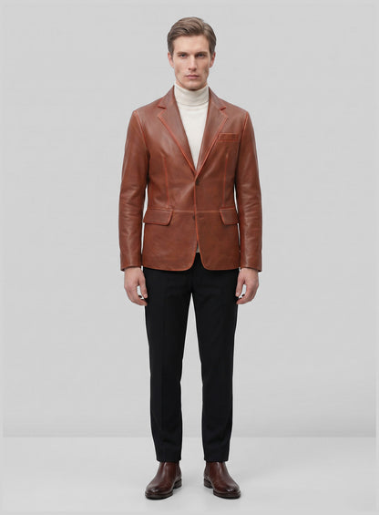 Rubbed Tan Brown Leather Blazer