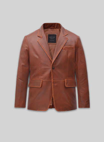 Rubbed Tan Brown Medieval Leather Blazer