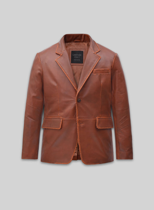 Rubbed Tan Brown Medieval Leather Blazer