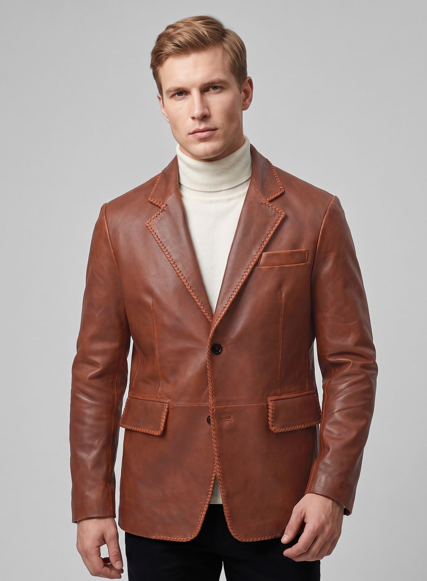 Rubbed Tan Brown Medieval Leather Blazer