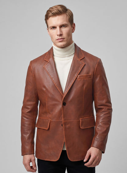 Rubbed Tan Brown Medieval Leather Blazer