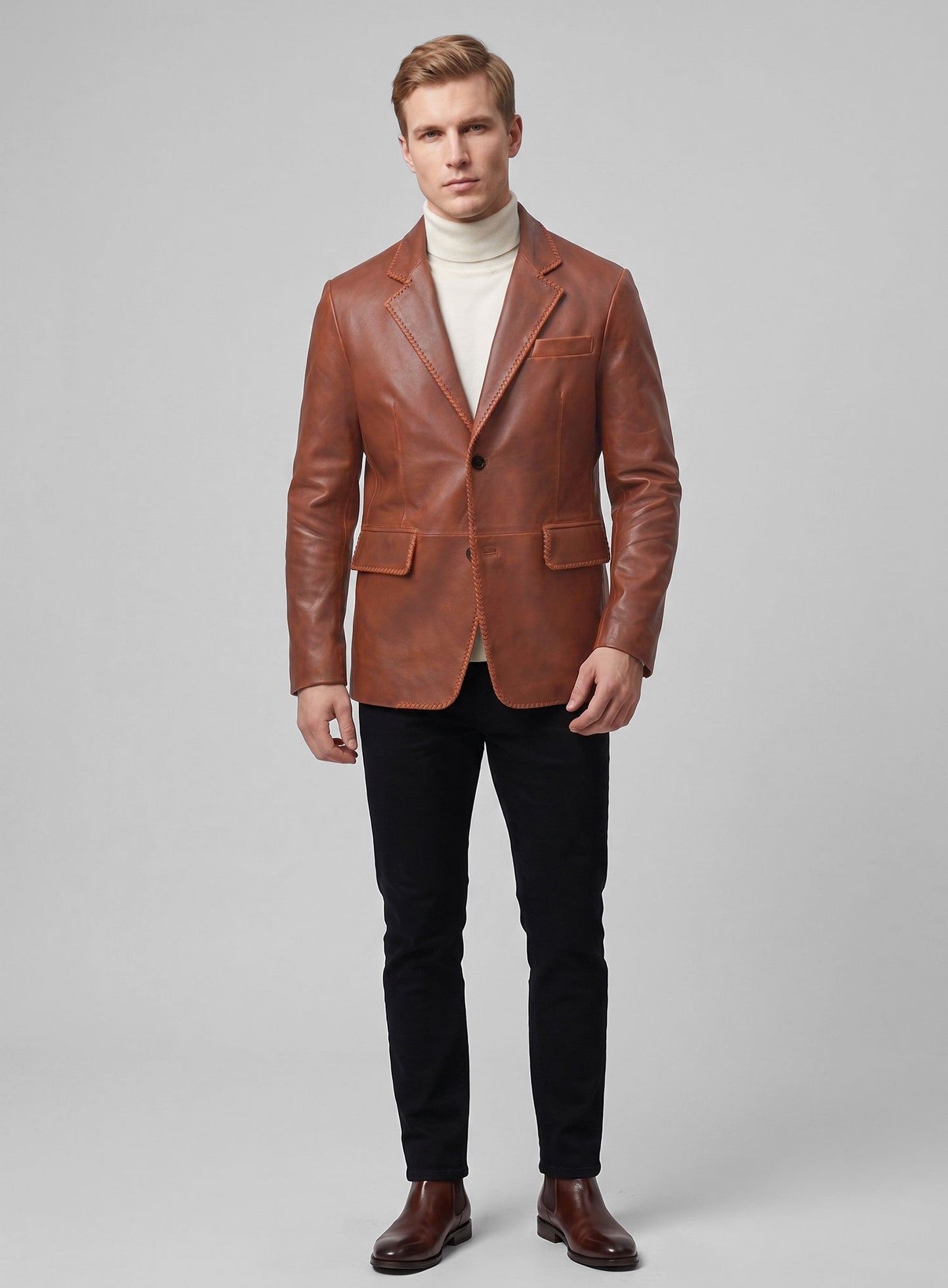 Rubbed Tan Brown Medieval Leather Blazer