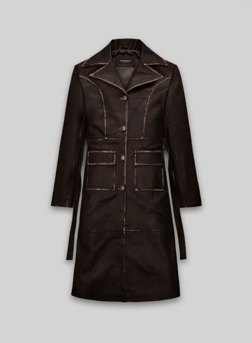 Rubbed Dark Brown Alpine Leather Long Coat