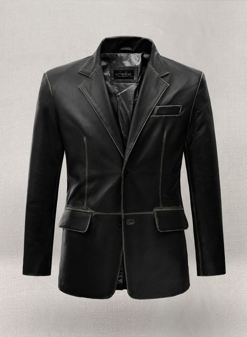 Rubbed Black Leather Blazer - LeatherCult