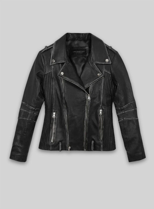 Rubbed Black Leather Jacket # 234