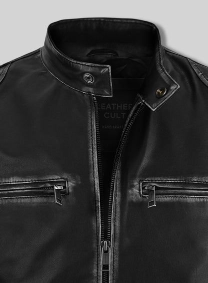 Rubbed Black Leather Jacket # 654