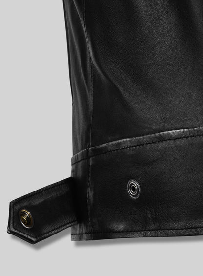 Rubbed Black Leather Jacket # 654