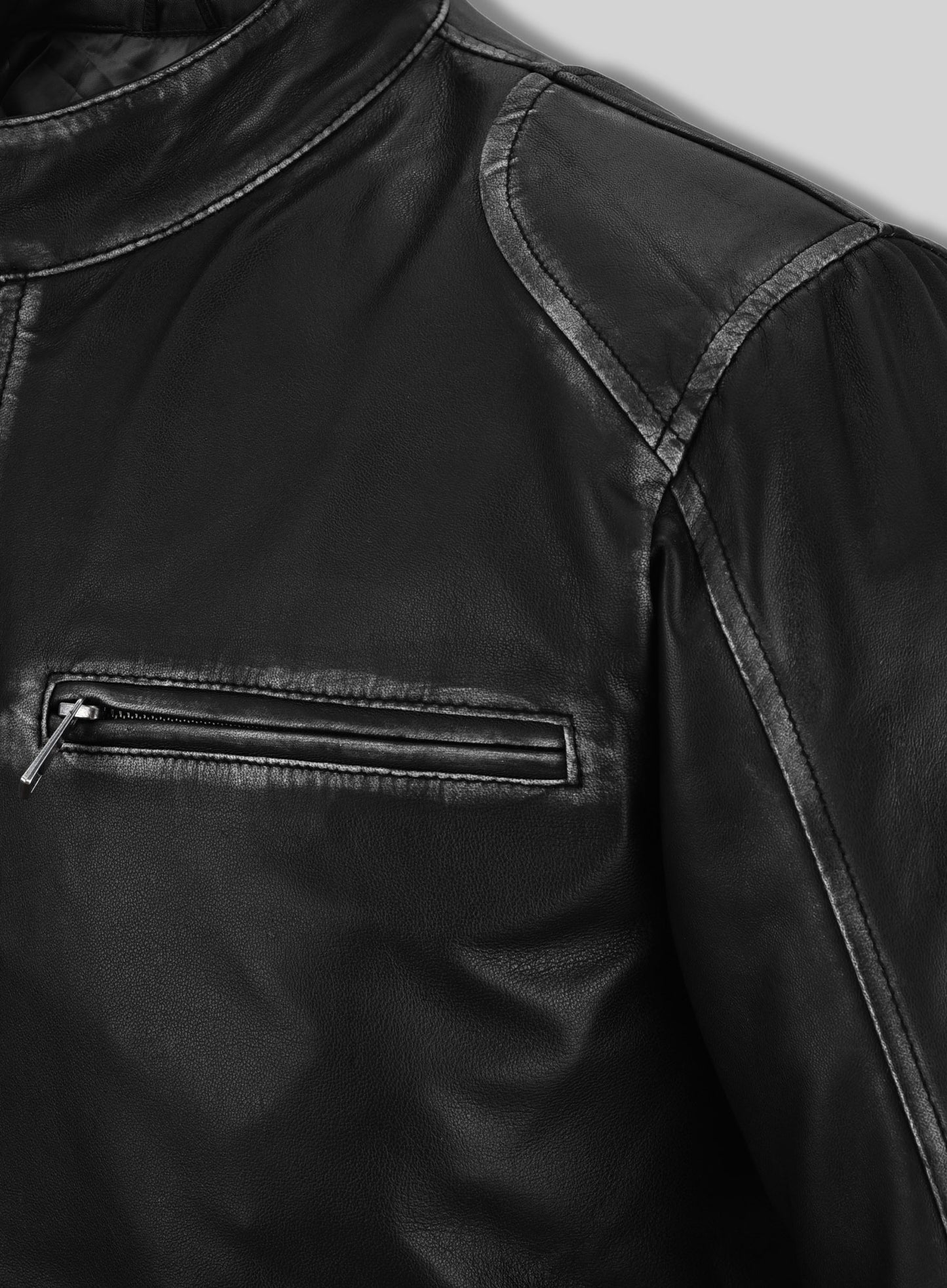 Rubbed Black Leather Jacket # 654