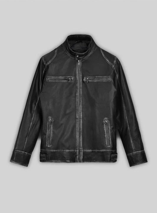 Rubbed Black Leather Jacket # 654