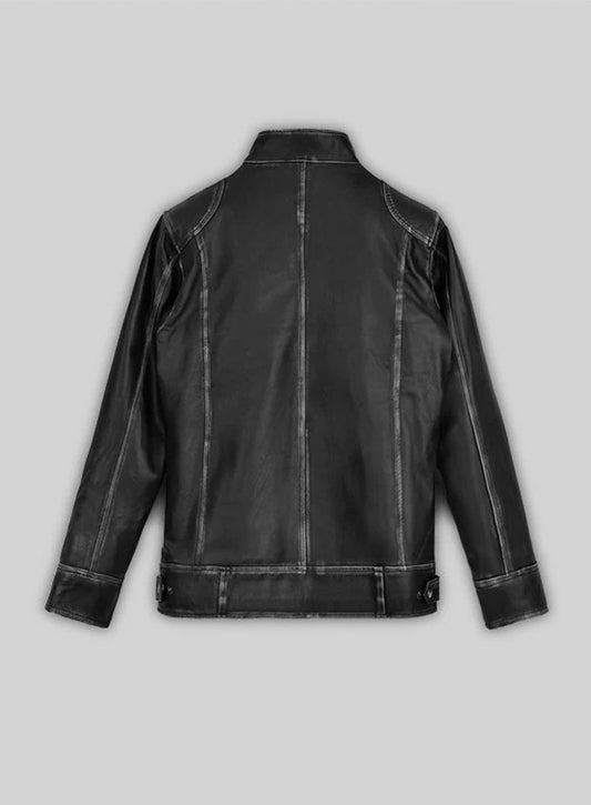 Rubbed Black Leather Jacket # 654