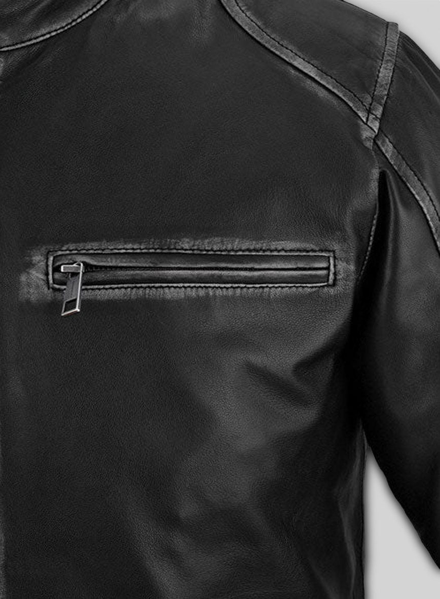 Rubbed Black Leather Jacket # 654