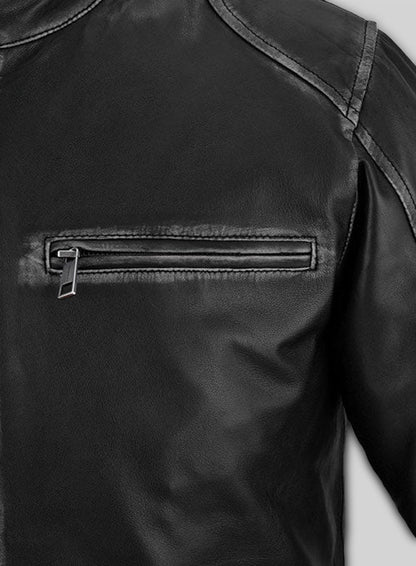 Rubbed Black Leather Jacket # 654