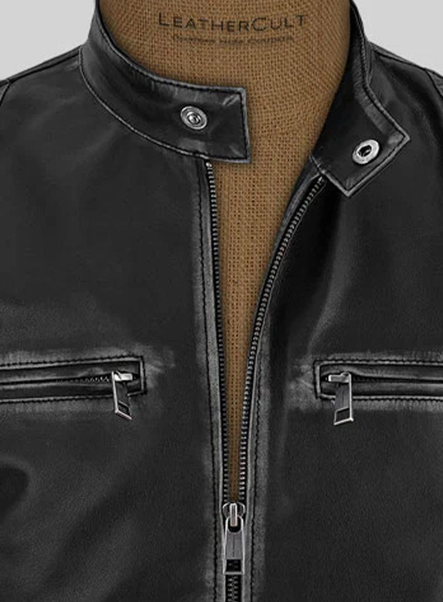 Rubbed Black Leather Jacket # 654
