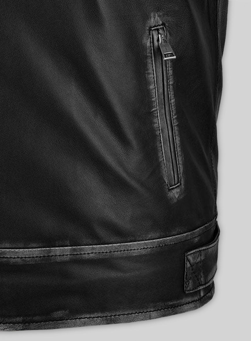 Rubbed Black Leather Jacket # 654