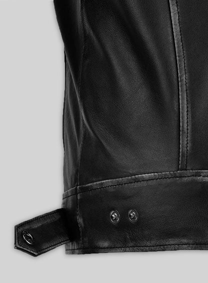 Rubbed Black Leather Jacket # 654