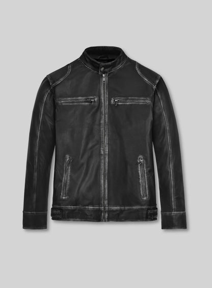 Rubbed Black Leather Jacket # 654