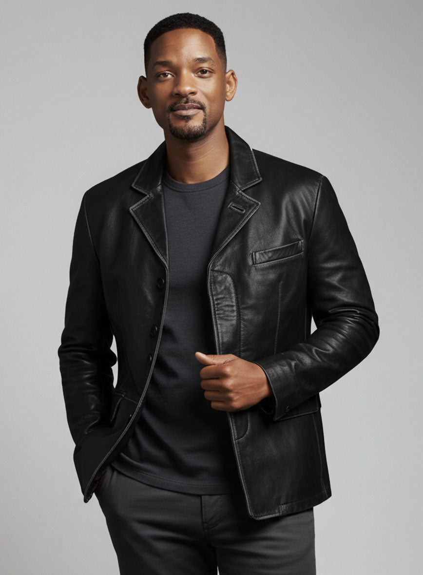 Rubbed Black Will Smith Leather Blazer