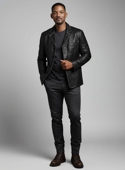 Rubbed Black Will Smith Leather Blazer