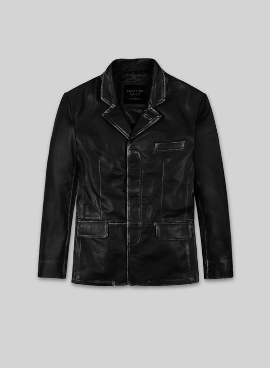 Rubbed Black Will Smith Leather Blazer
