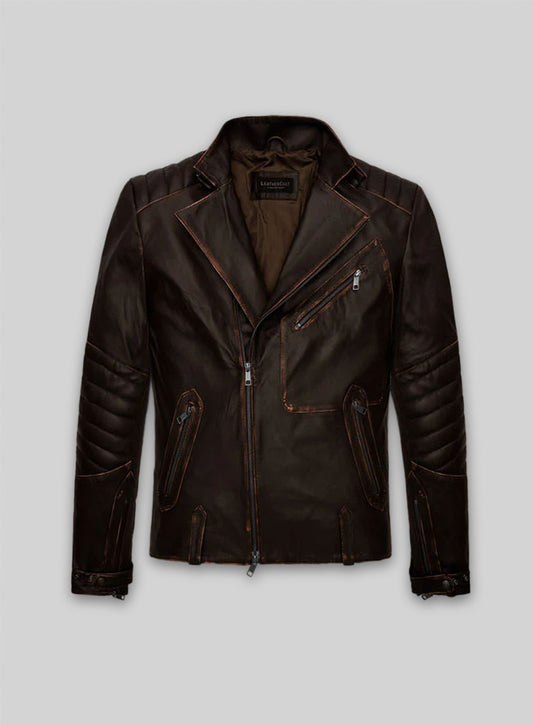Rubbed Brown David Leather Jacket