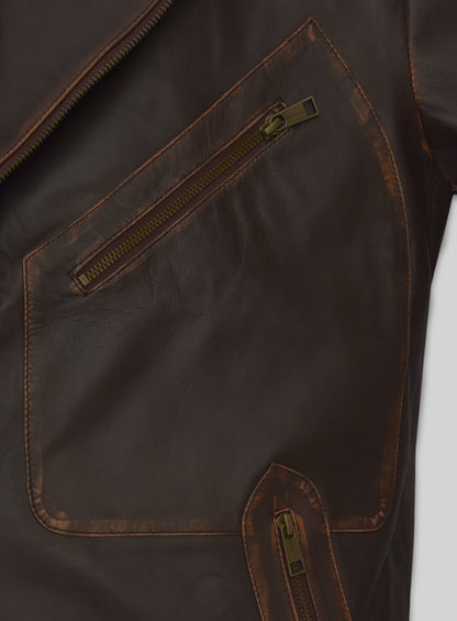 Rubbed Brown David Leather Jacket