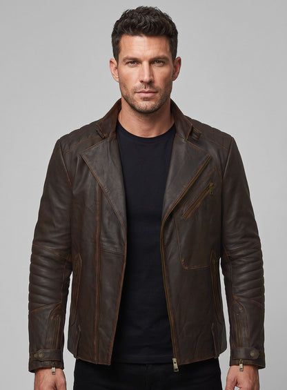 Rubbed Brown David Leather Jacket